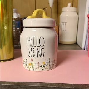 Rae Dunn Hello Spring Canister with Yellow Lid